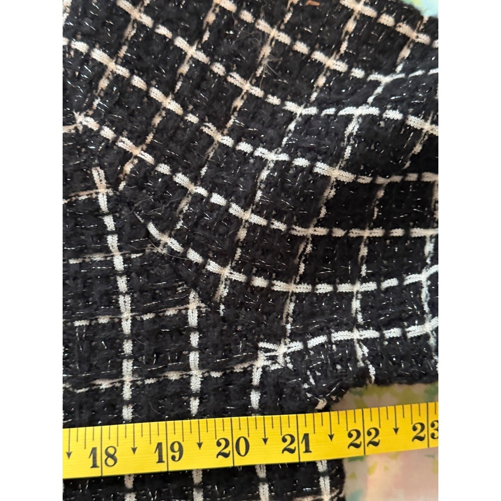 Ellen Tracy | Plaid Stitch Lady Jacket Cardigan Large Black Metallic Gold Button - Picture 8 of 10